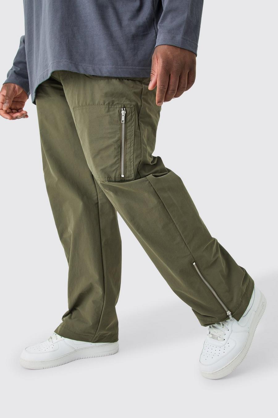 Pantalón Plus cargo aterciopelado holgado con cintura fija, Green