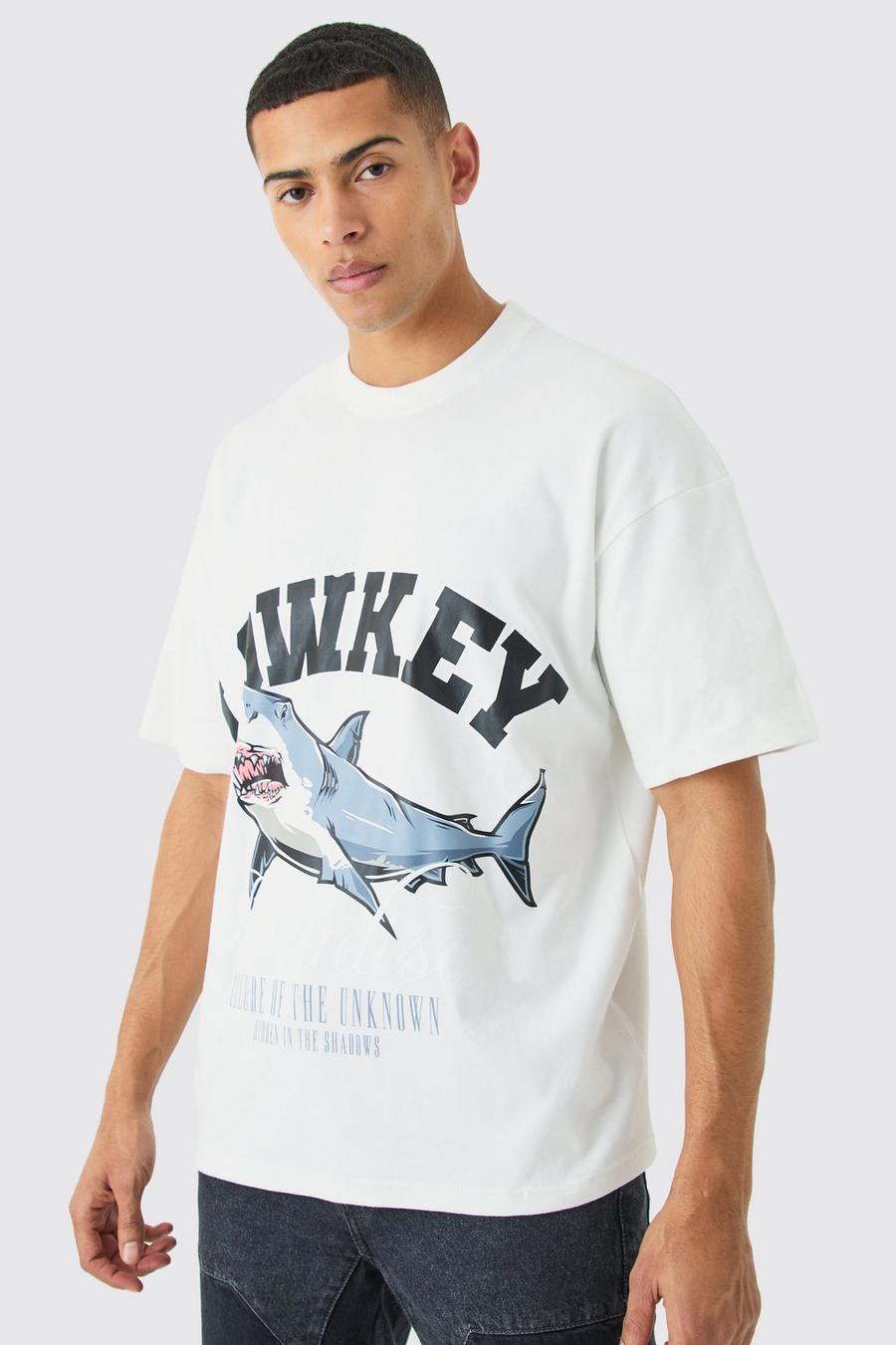 Camiseta oversize con estampado de tiburón, White image number 1
