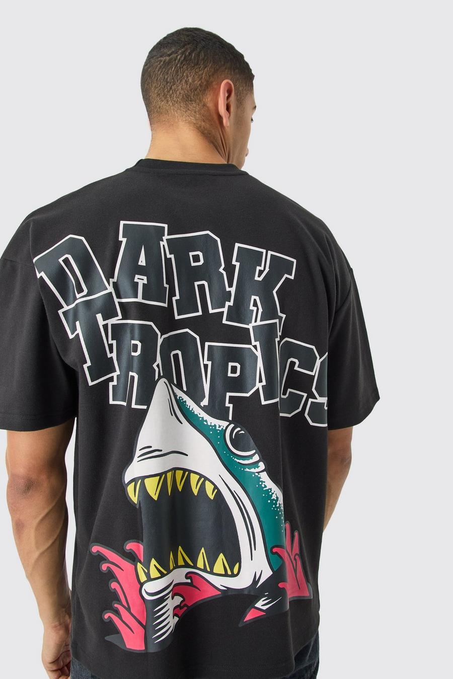 Black Oversized Interlock Dark Tropics Shark T-shirt image number 1