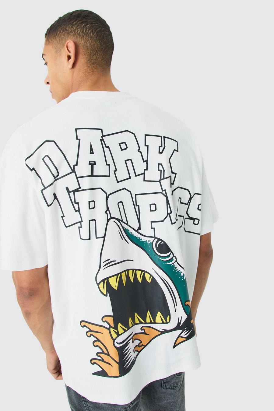 T-shirt oversize à surpiqûres à imprimé requin, White image number 1