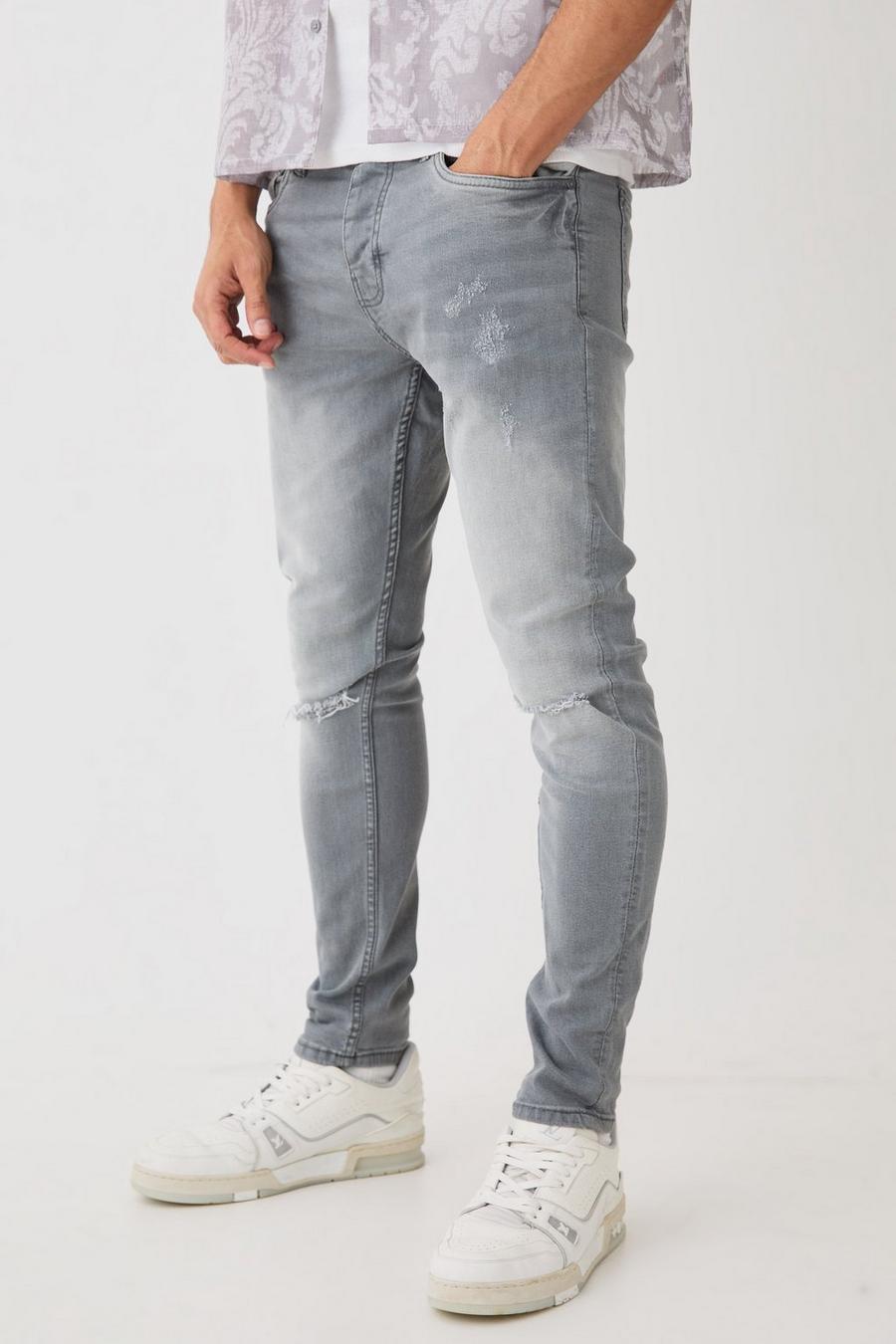 Jeans Skinny Fit in Stretch con strappi e schizzi di colore, Ice grey