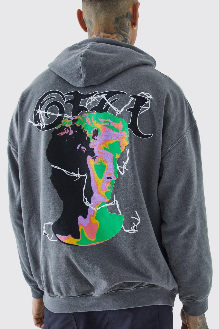 Mid grey Tall Core Fit Overdye Ofcl Psychadelic Graphic Hoodie image number 1