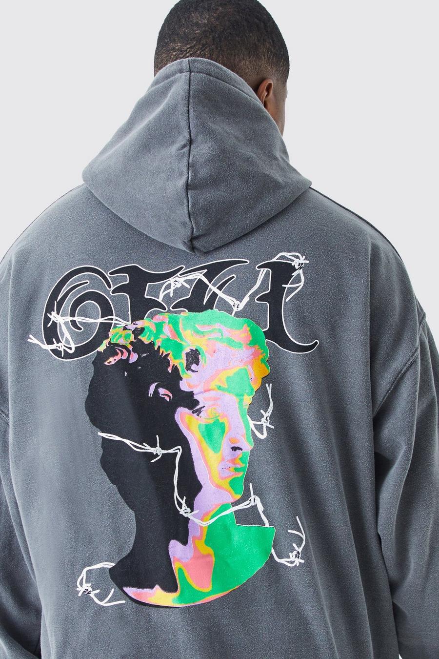Mid grey Plus Core Fit Overdye Ofcl Psychadelic Graphic Hoodie