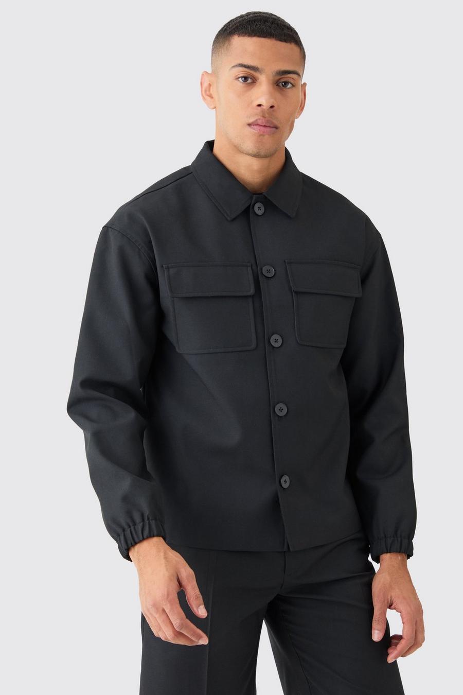 Black Getailleerd Overhemd Met Cargo Zakken