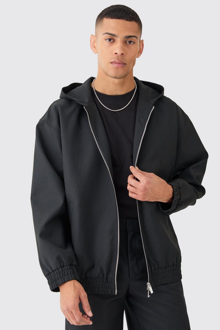 Black Oversized Hooded Smart Bomber Jacket