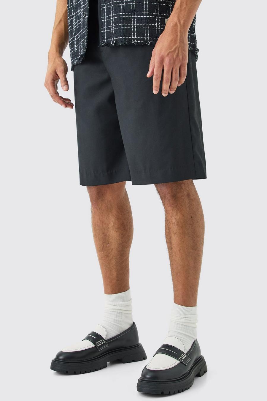 Black Tailored Pleated Front Jorts