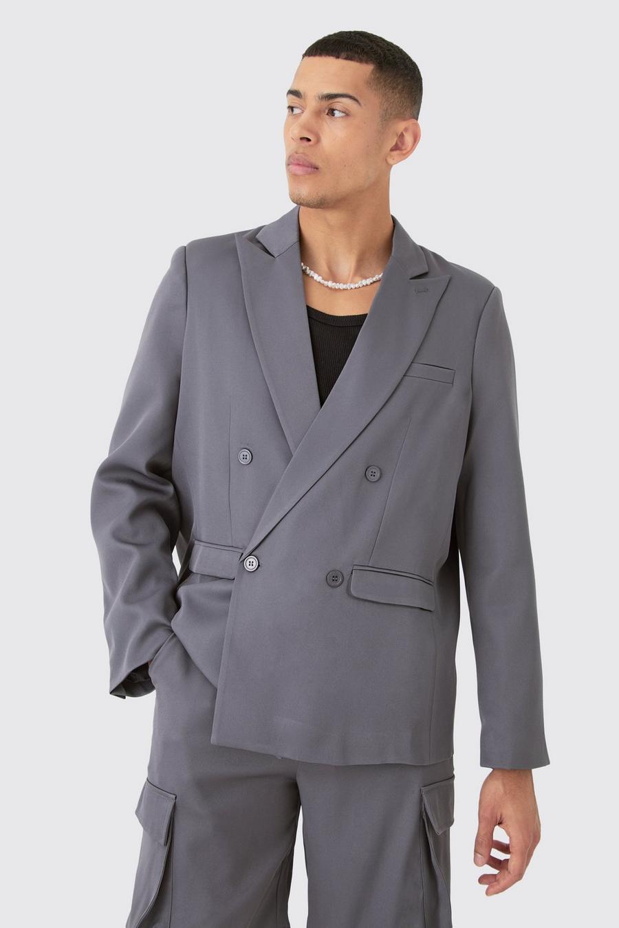 Charcoal Mix & Match Oversized Double Breasted Blazer