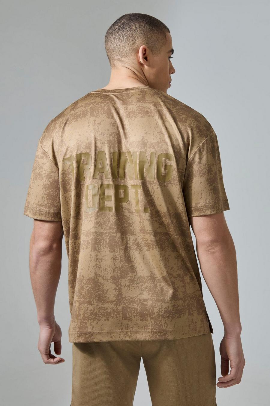 T-shirt oversize Active Training Dept in fantasia militare, Brown
