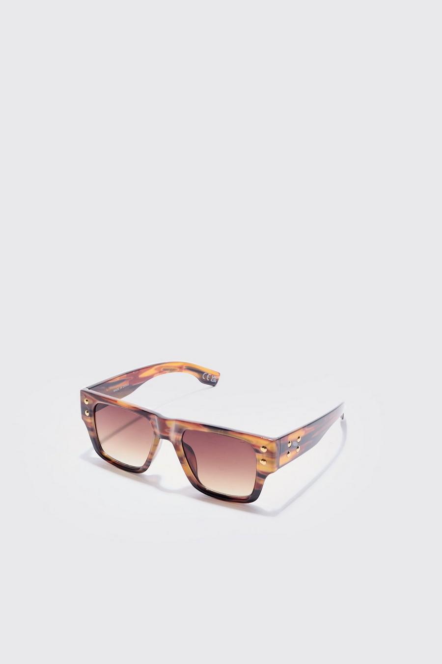 Brown Plastic Temple Detail Tortoise Shell Sunglasses image number 1