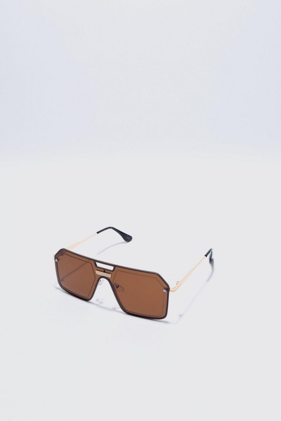 Brown Metal Aviator Detail Sunglasses image number 1