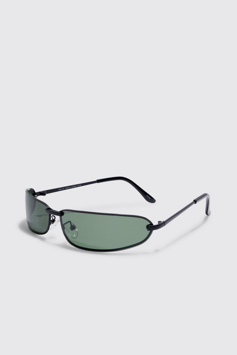 Black Wrap Lens Metal Sunglasses