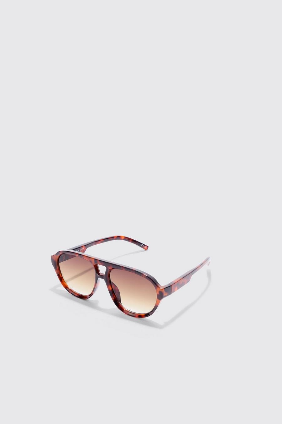 Gafas de sol de plástico estilo aviador de carey, Brown