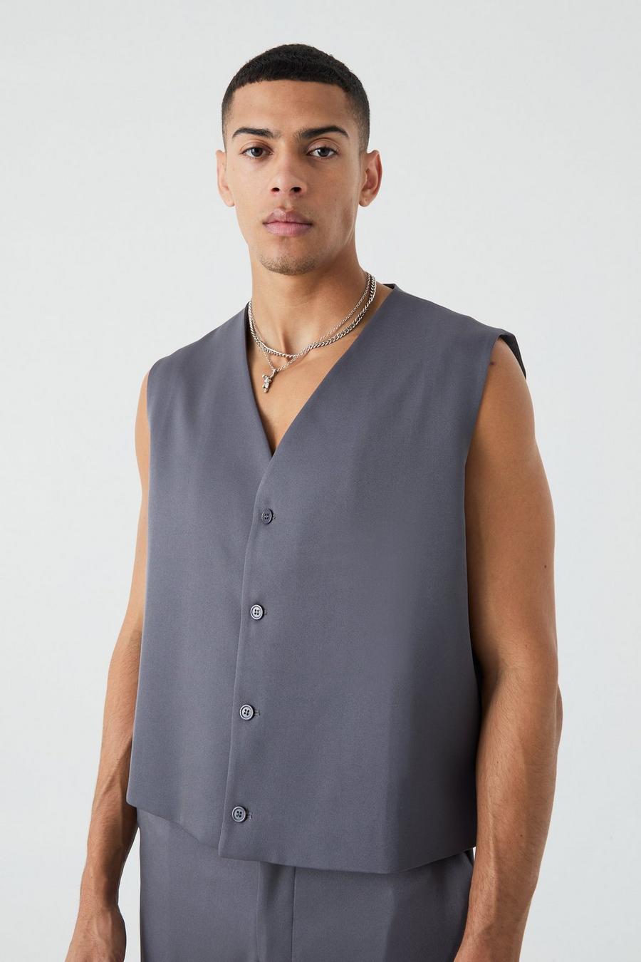 Charcoal Mix & Match Boxy Tailored Waistcoat