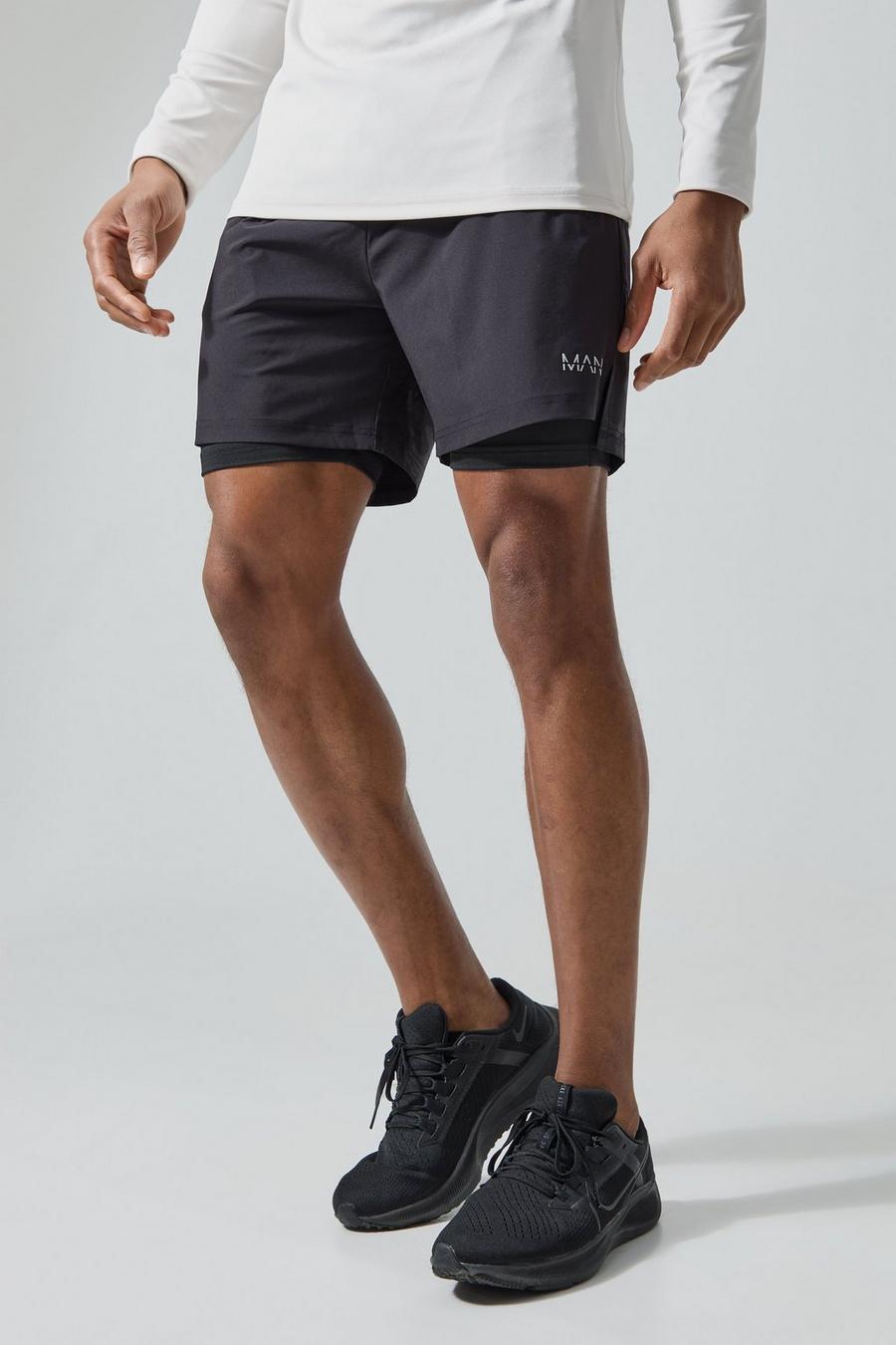 Man Active 2-in-1 Camouflage Shorts, Black image number 1