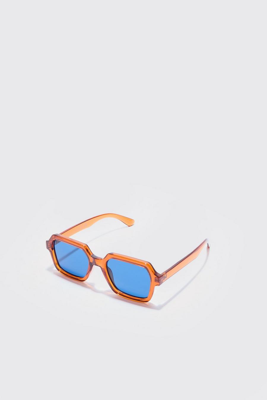 Orange Hexagonformade solglasögon med färgade glas