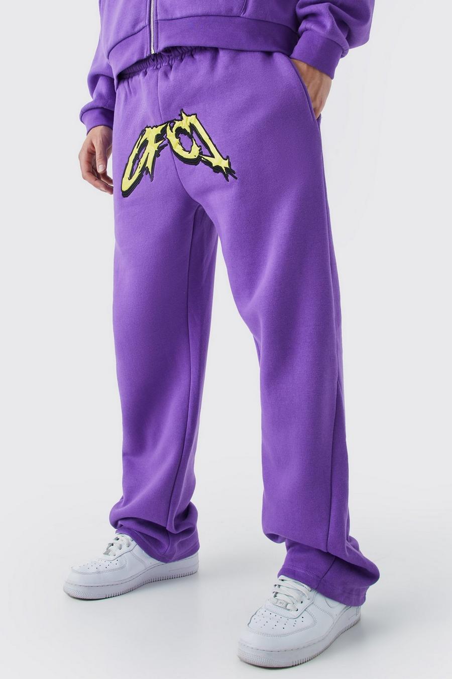 Pantalón deportivo holgado de raso Ofcl con refuerzos, Purple
