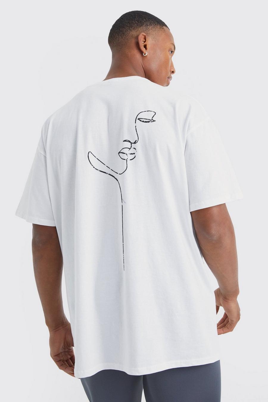 White Oversized Stencil Line Face Print T-shirt  image number 1