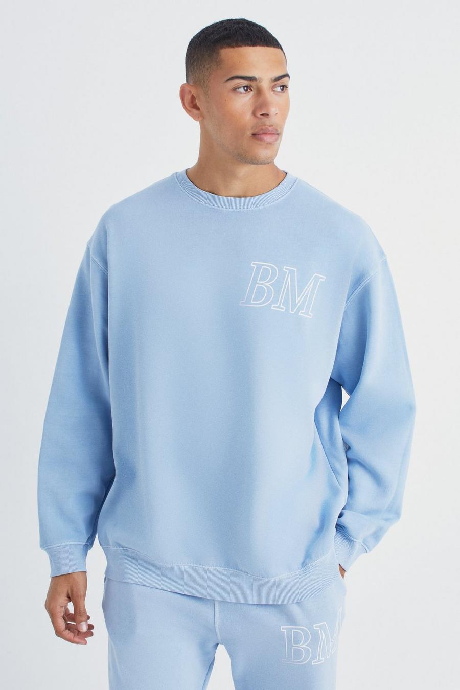 Blue Oversized Overdye Stencil Graphic Sweatshirt