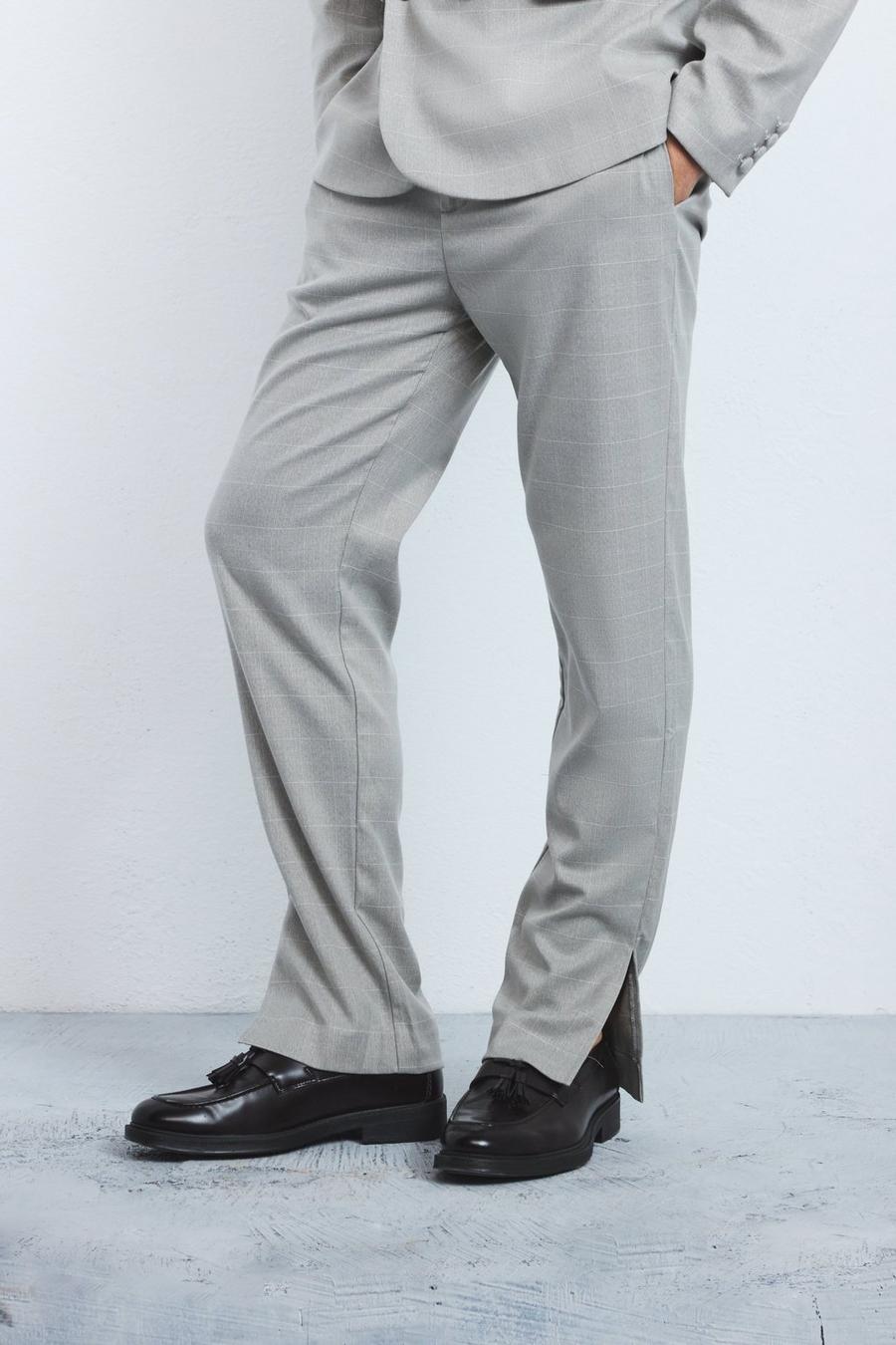 Grey Window Check Straight Fit Trousers