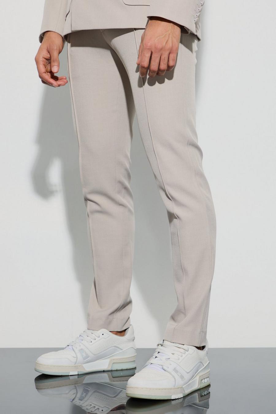 Strukturierte Skinny Anzughose mit verstellbarem Bund, Stone
