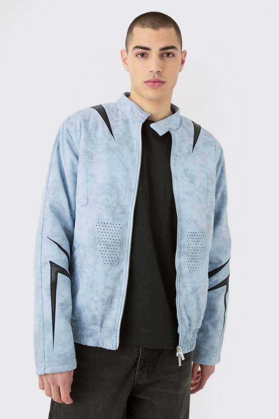 Slate Regular Fit Washed Faux Suede Moto Jacket