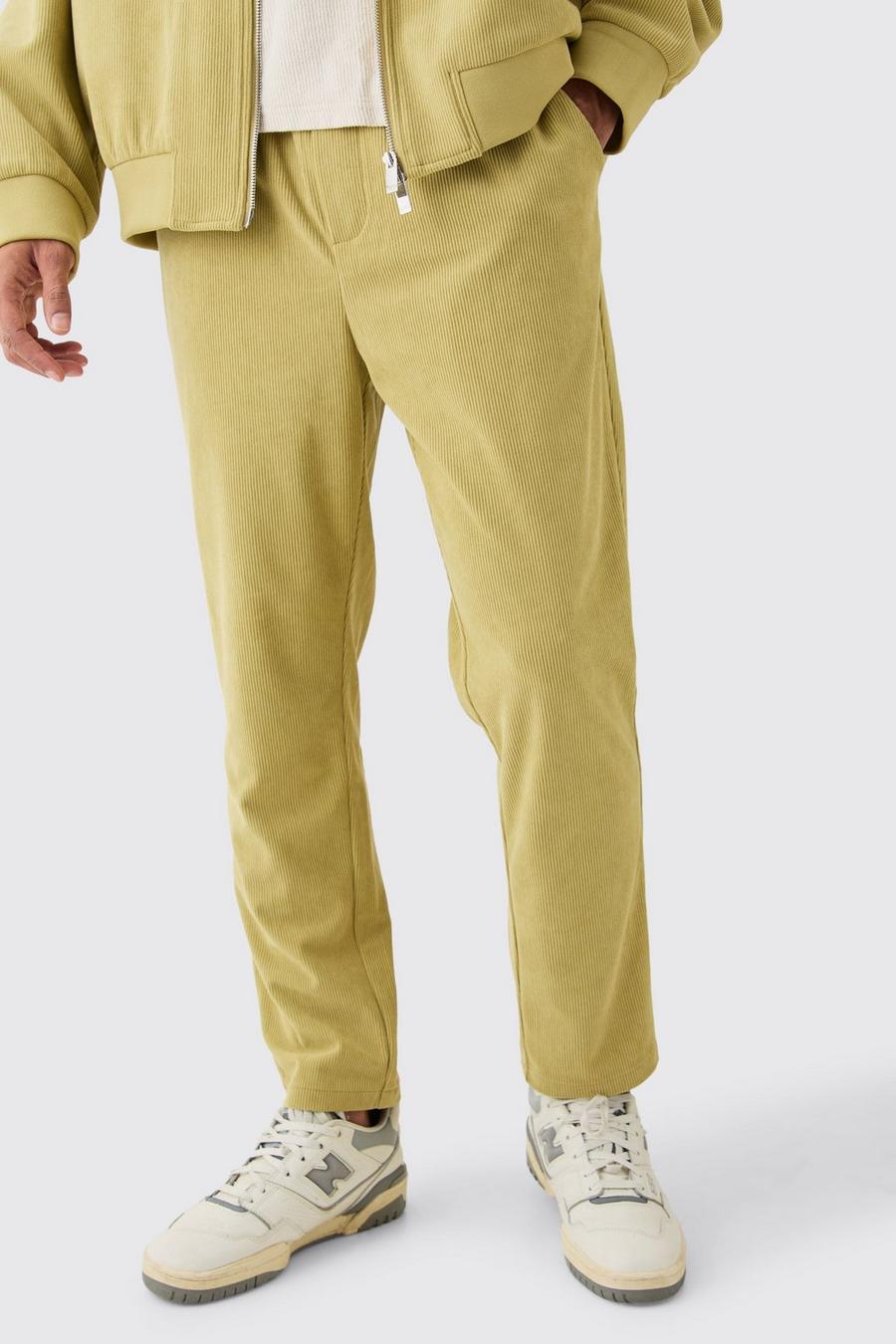 Chartreuse Corduroy Elasticated Waist Tapered Trousers image number 1