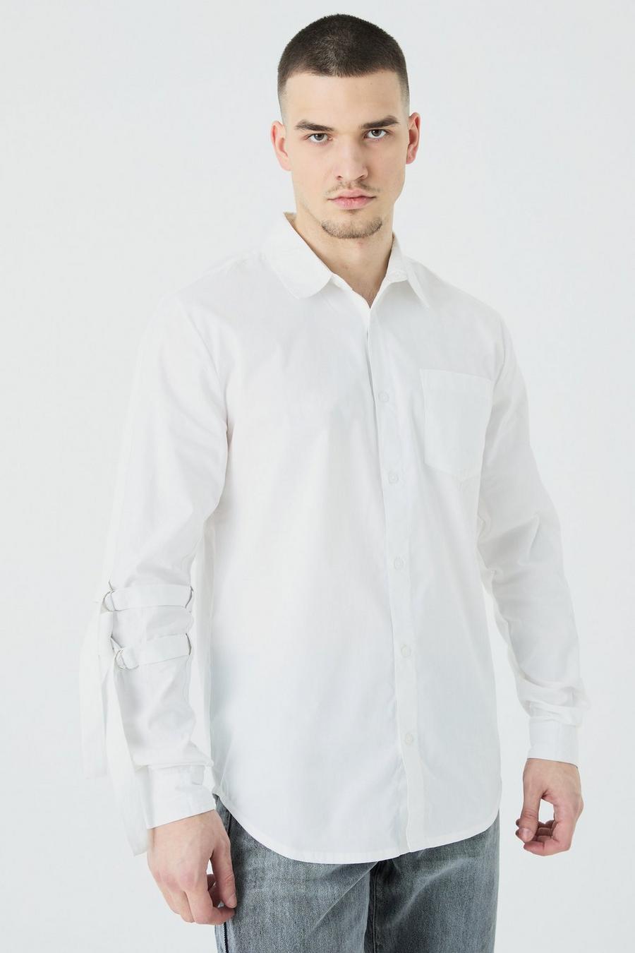 White Tall Longsleeve Cinch Strap Shirt