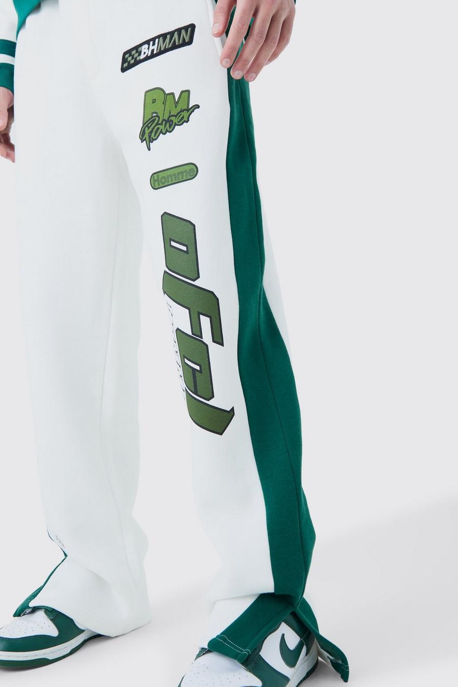 Pantalón deportivo holgado con aplique y panel lateral, Ecru