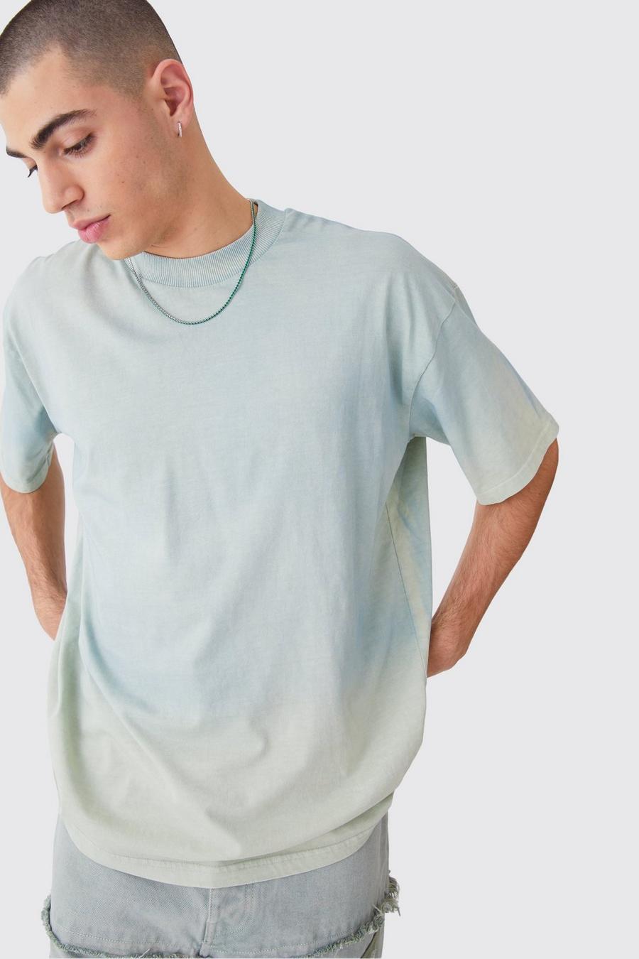 Sage Ombré oversize t-shirt med tvättad effekt image number 1