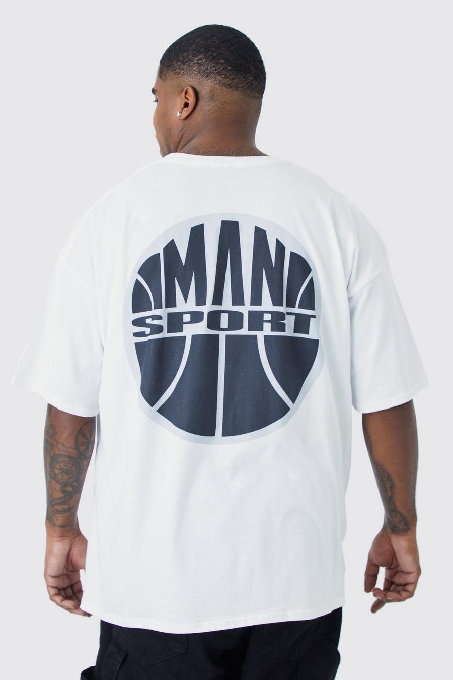 Plus T-Shirt mit Man Sport Print, White image number 1