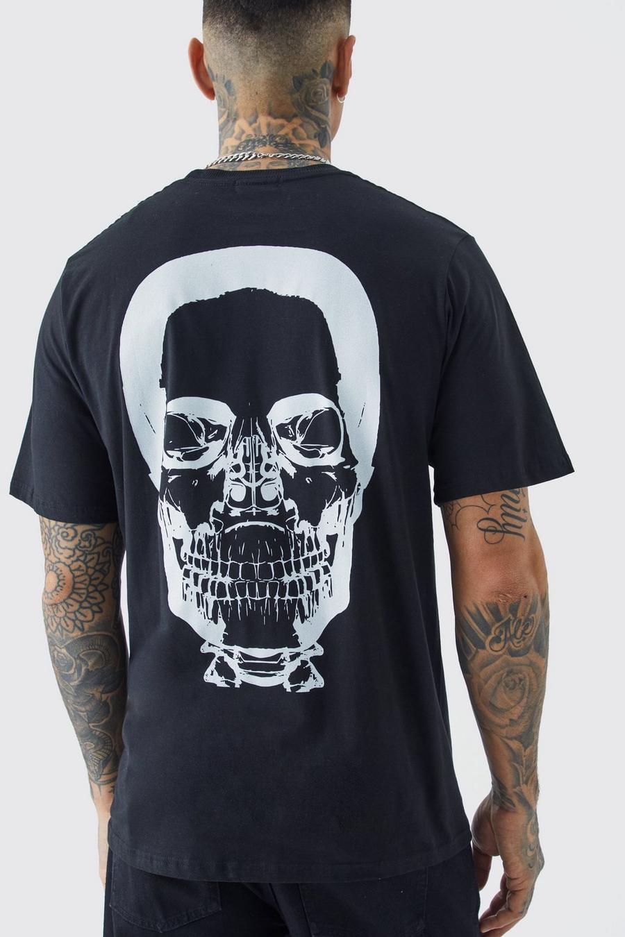 Black Tall Oversized Skull Heat Map Back Print T-shirt image number 1