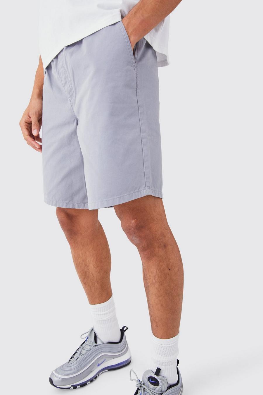 Relaxed Fit Elastic Waist Chino Shorts in Grey image number 1