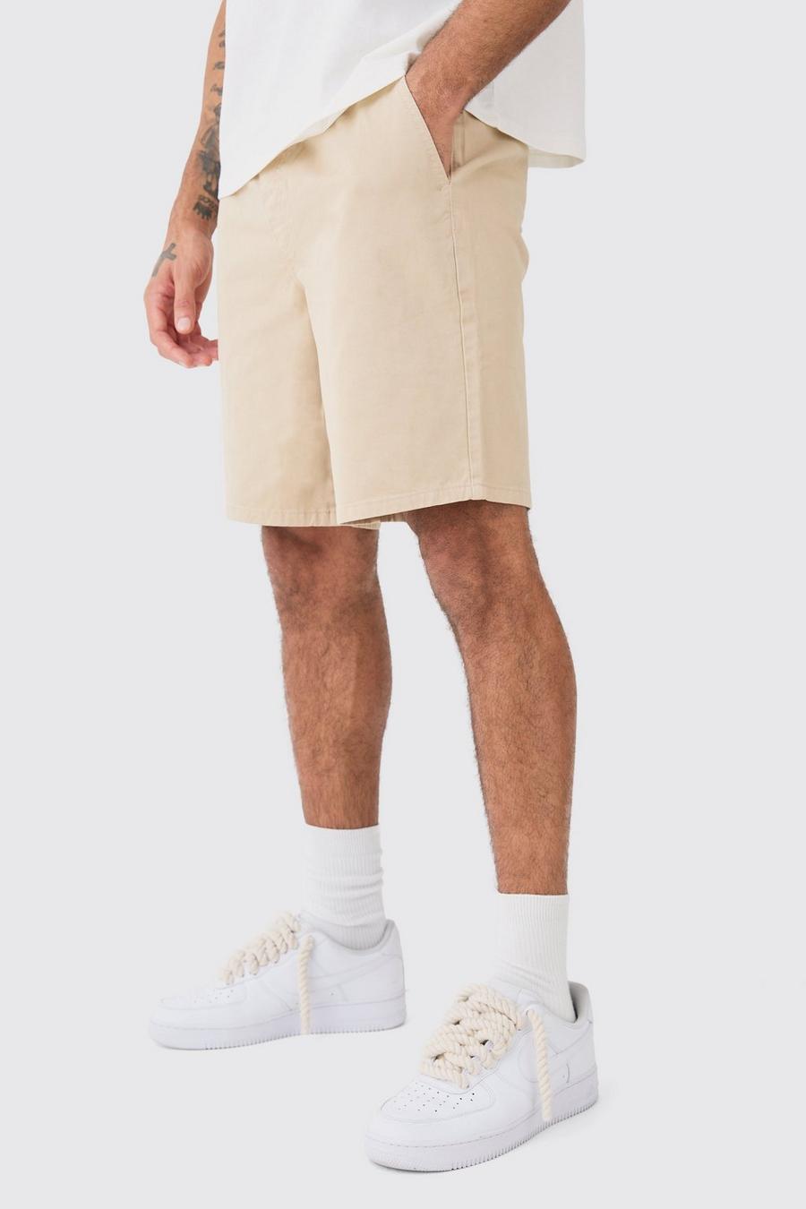 Relaxed Fit Elasticated Waist Chino Shorts in Stone
