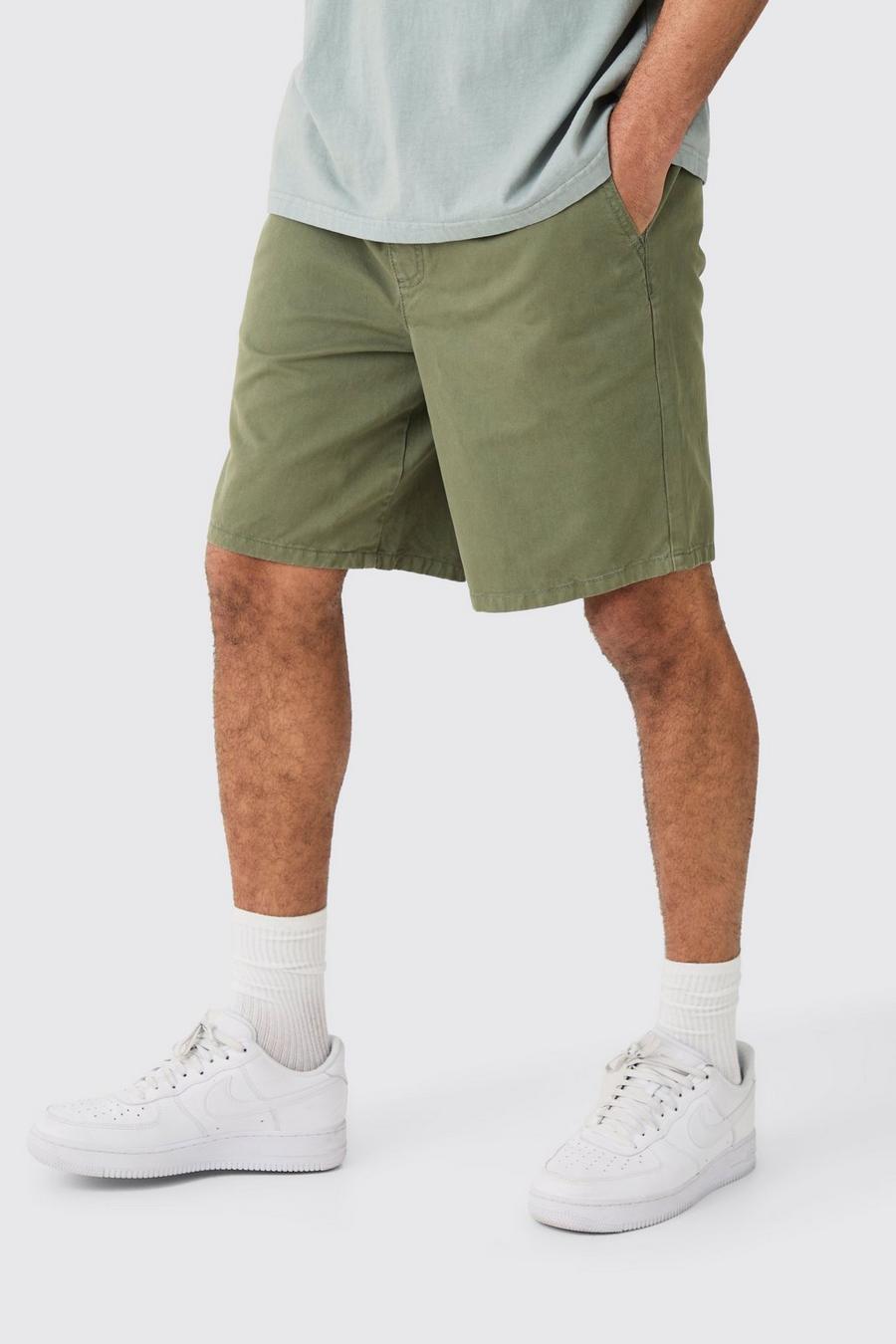 Relaxed Fit Elasticated Waist Chino Shorts in Khaki