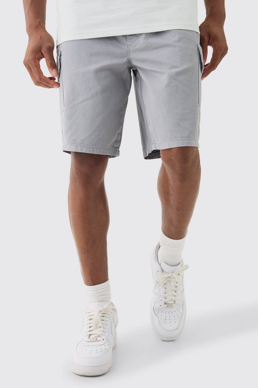 Grey Relaxed Fit Elasticated Waist Cargo Shorts image number 1