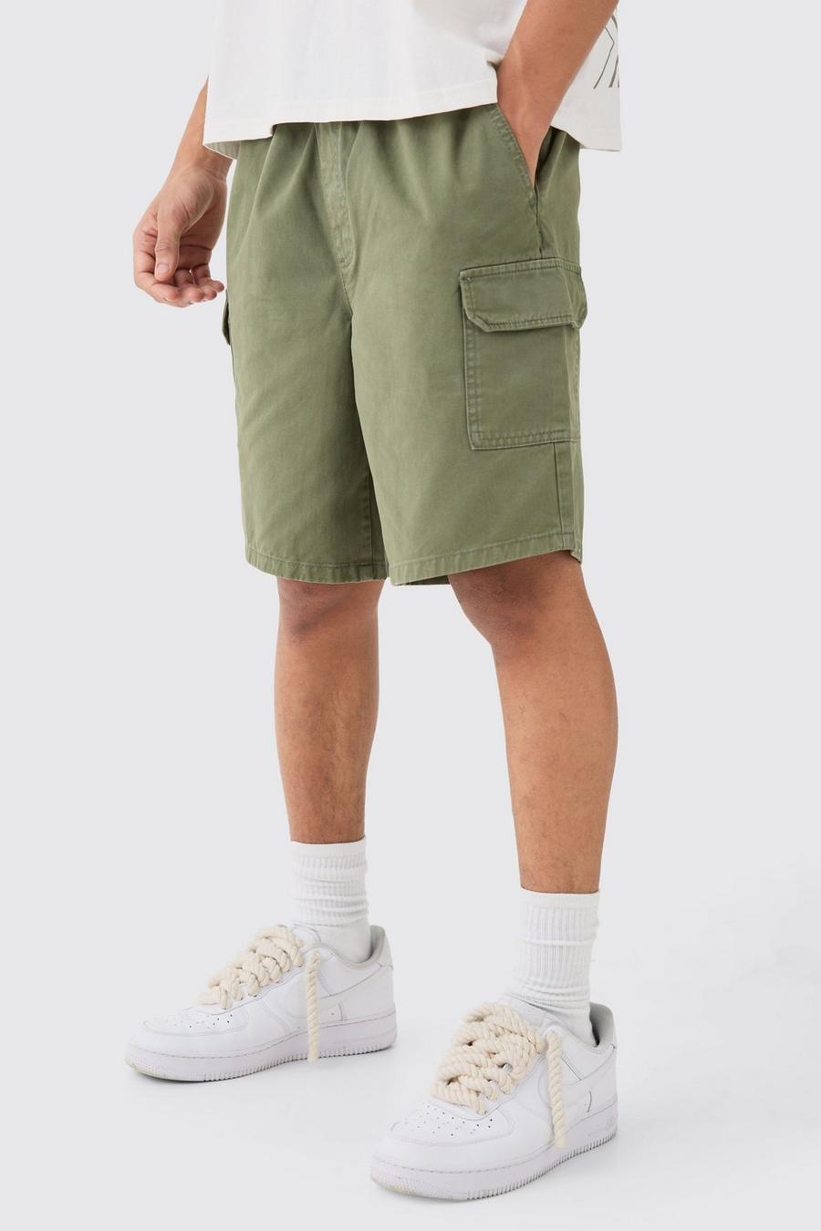 Khaki Relaxed Fit Cargo Shorts