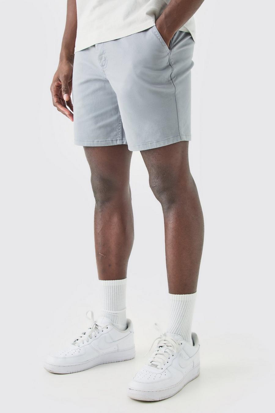 Grey Fixed Waist Skinny Fit Chino Shorts image number 1