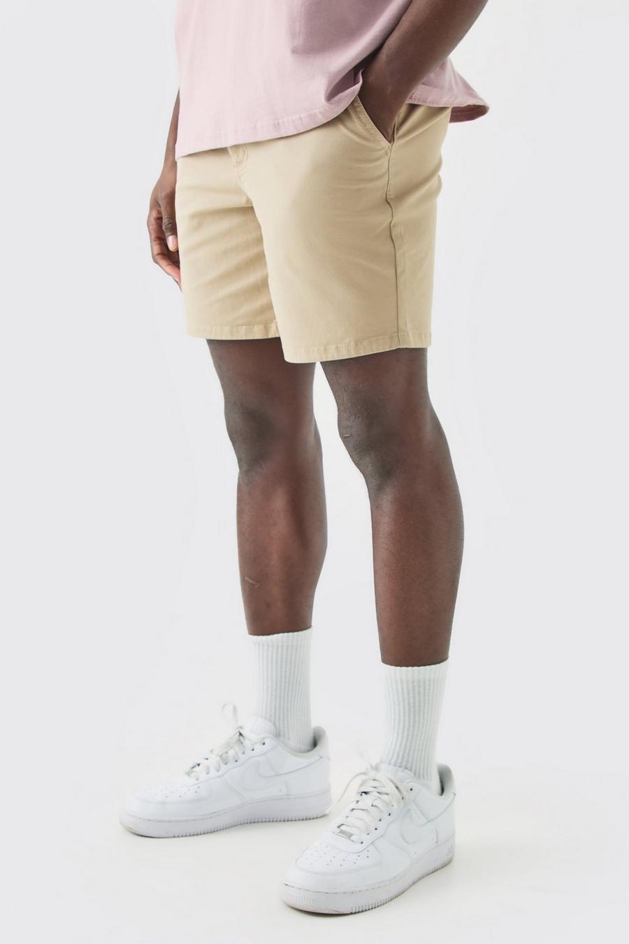 Stone Fixed Waist Skinny Fit Chino Shorts image number 1