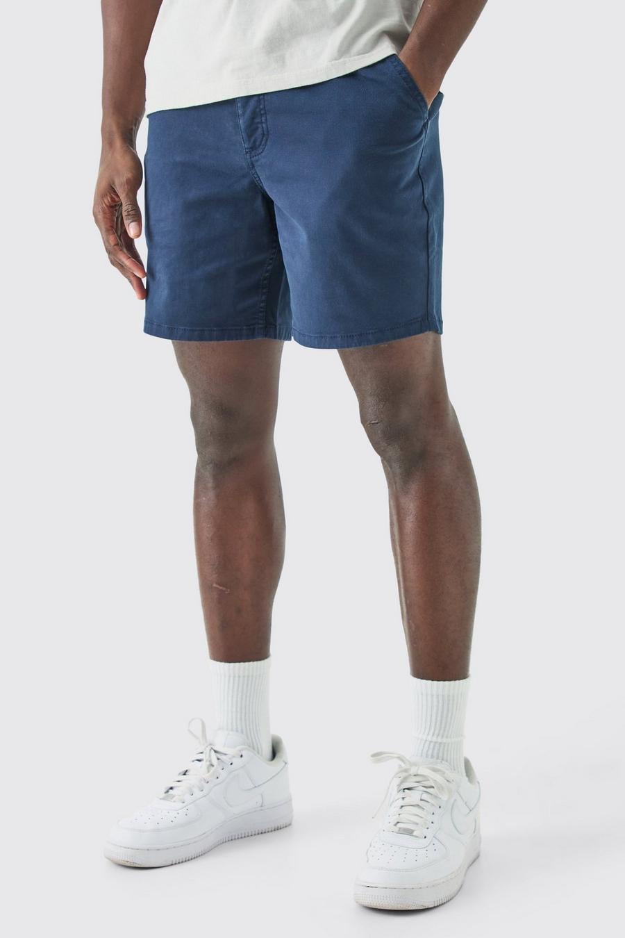 Navy Fixed Waist Skinny Fit Chino Shorts image number 1