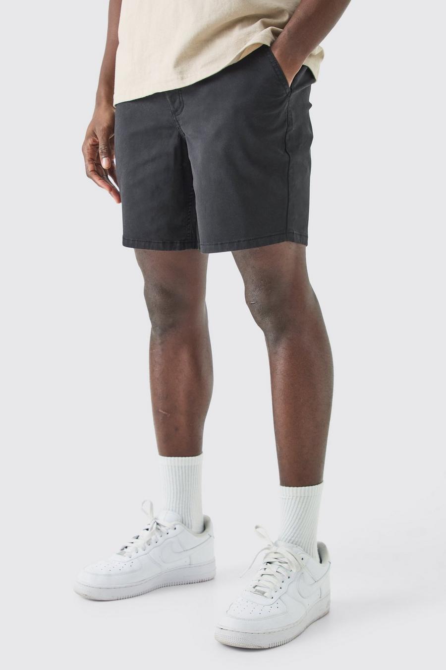 Black Fixed Waist Skinny Fit Chino Shorts image number 1