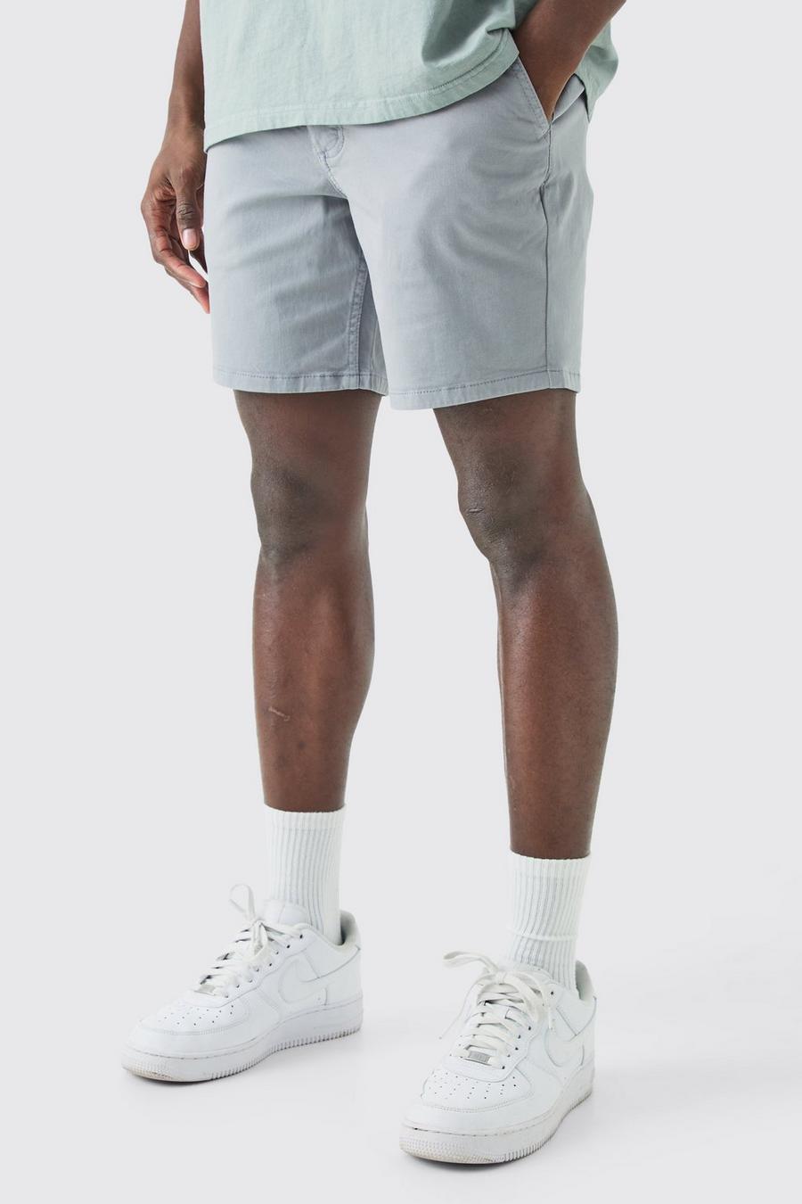 Grey Fixed Waist Slim Fit Chino Shorts image number 1