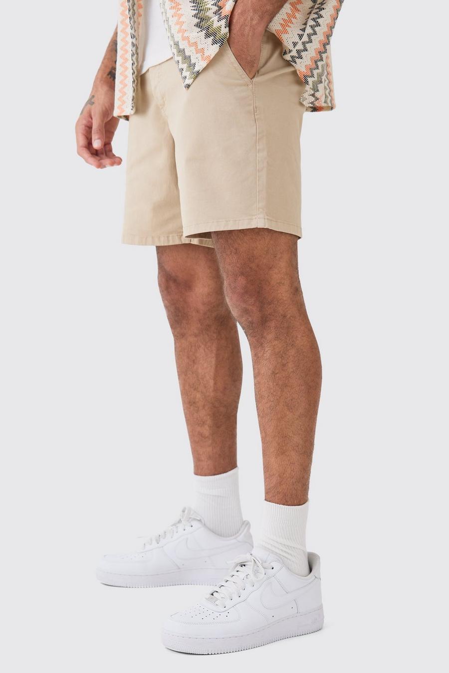 Stone Fixed Waist Slim Fit Chino Shorts