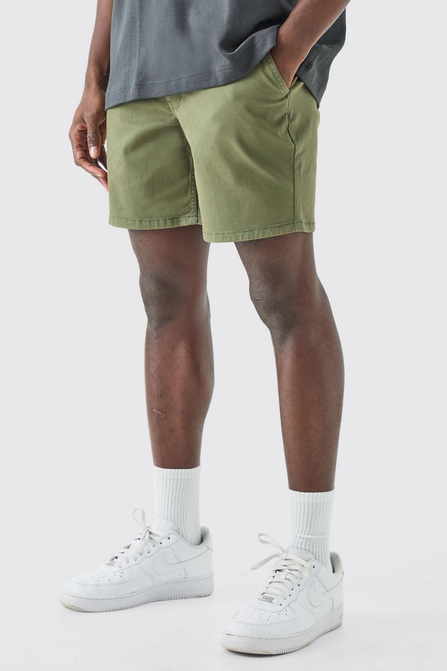Khaki Fixed Waist Slim Fit Chino Shorts image number 1