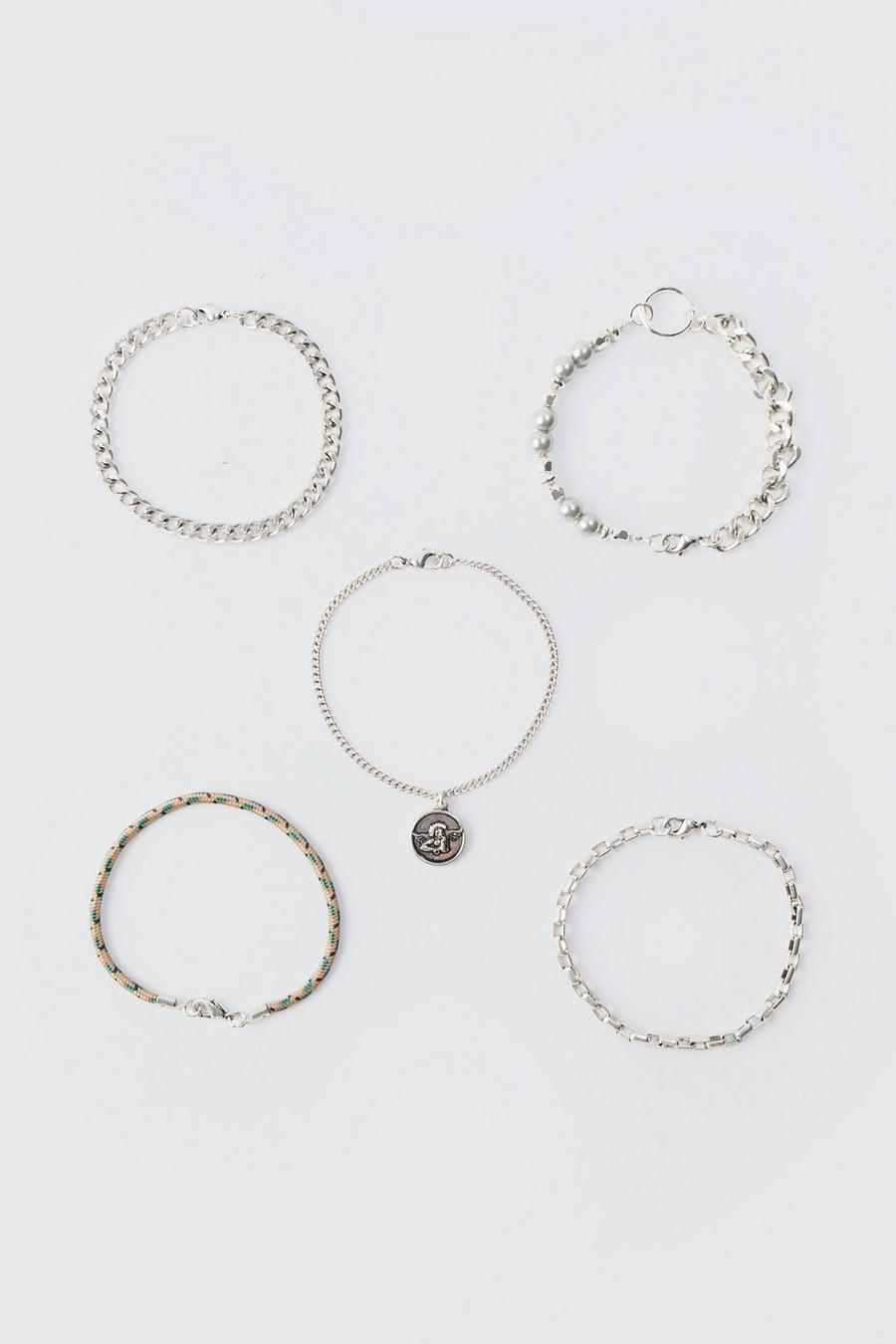 Silver 5 Pack Chain Bracelets