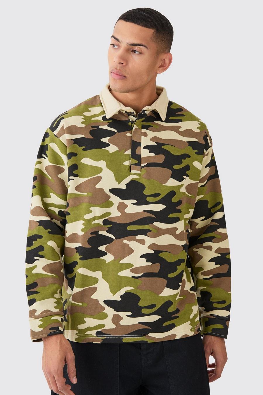 Oversize Camouflage Rugby-Poloshirt, Khaki