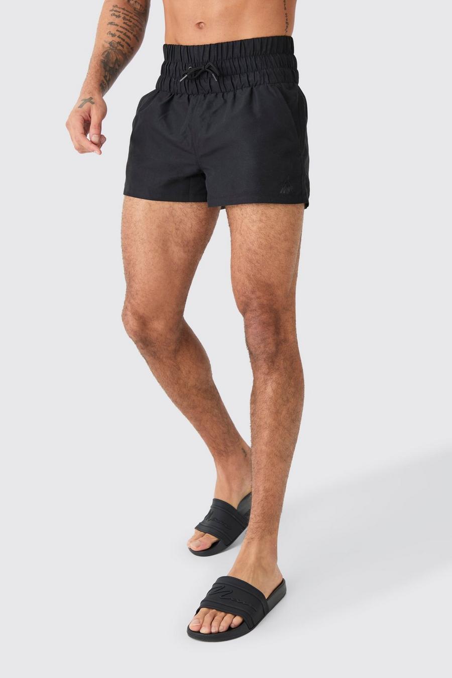 Short de bain uni à slogan Fighter, Black