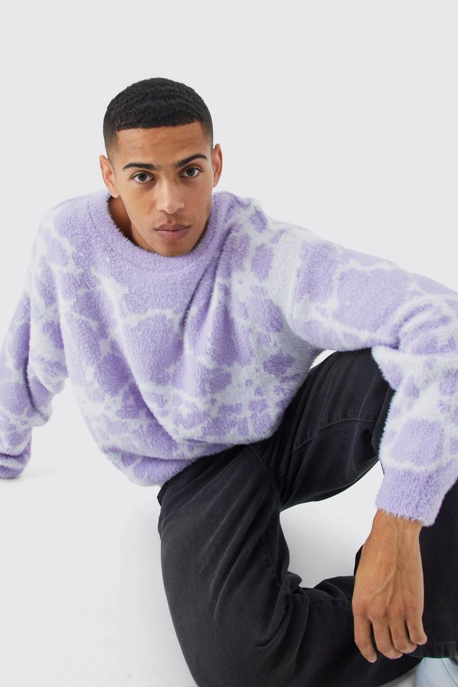 Lilac Fluffy Abstract Knitted Boxy Jumper