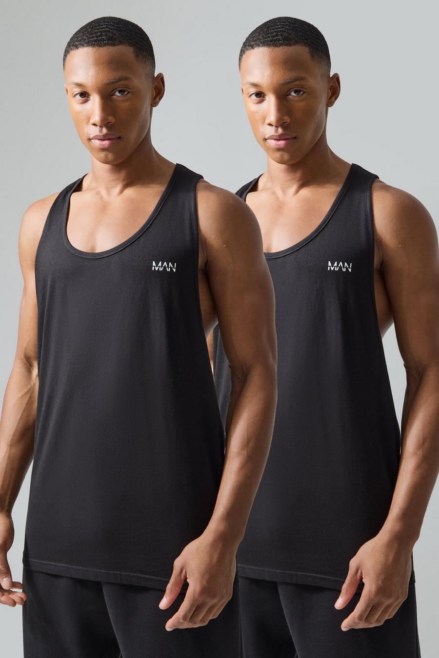 Black Man Active Gym Vest 2 Pack