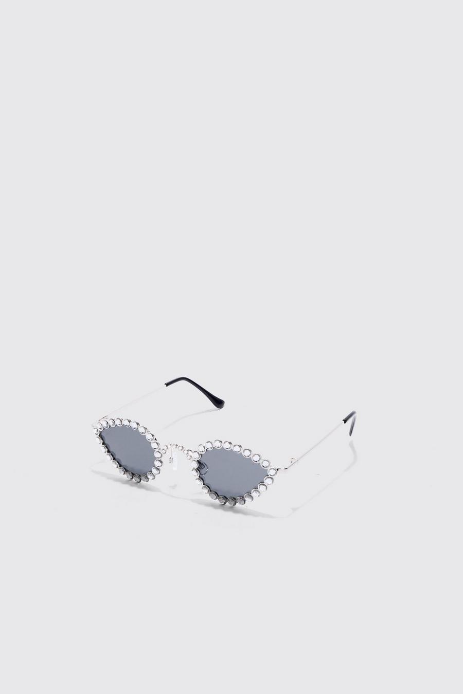 Ovale Strass-Sonnenbrille, Silver image number 1