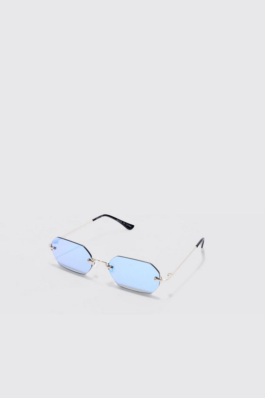Blue Hexagonal Rimless Sunglasses